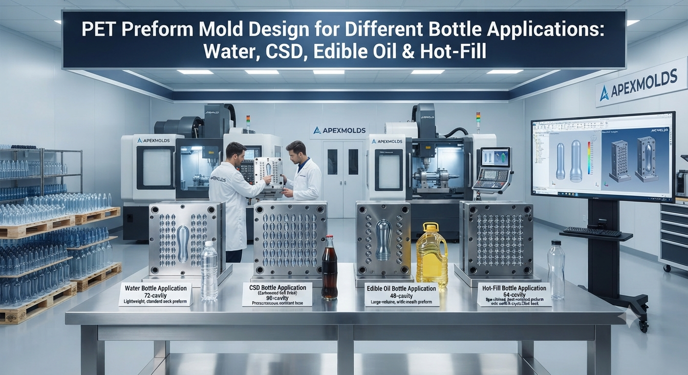 PET Preform Mold Design for Different Bottle Applications: Water, CSD, Edible Oil & Hot-Fill
